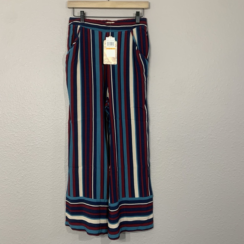 NWT Band Of Gypsies‎ Aqua Burgundy Stripe Pull-on  Pants Size Small W0050822L